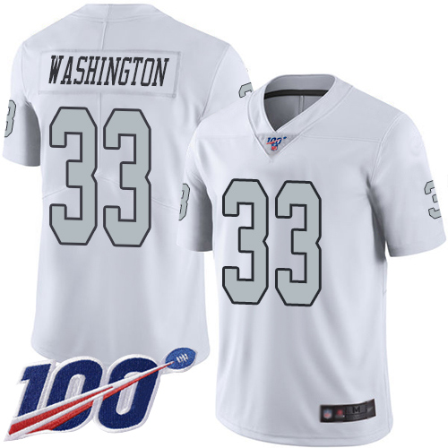 Men Oakland Raiders Limited White DeAndre Washington Jersey NFL Football 33 100th Season Jersey
